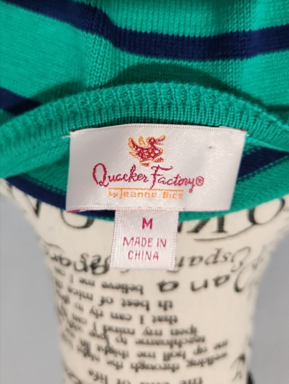 Quacker Factory Green & Navy Striped Tee with Pink Sailboat - Picture 2 of 7